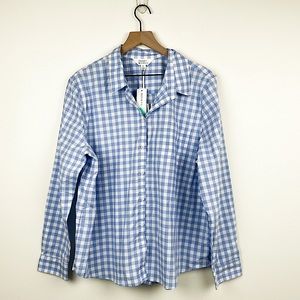 NEW Stitch Fix Market & Spruce Sohla Poplin Button Down Shirt Blue Plaid Blouse